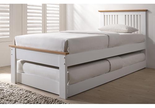 3ft single pure white & oak guest bed frame with trundle bed underneath 1